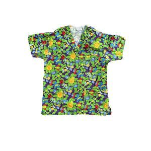 Peaches Uniform Fun Spring Summer Scrub Top Women’s XS Bugs and Leafs!